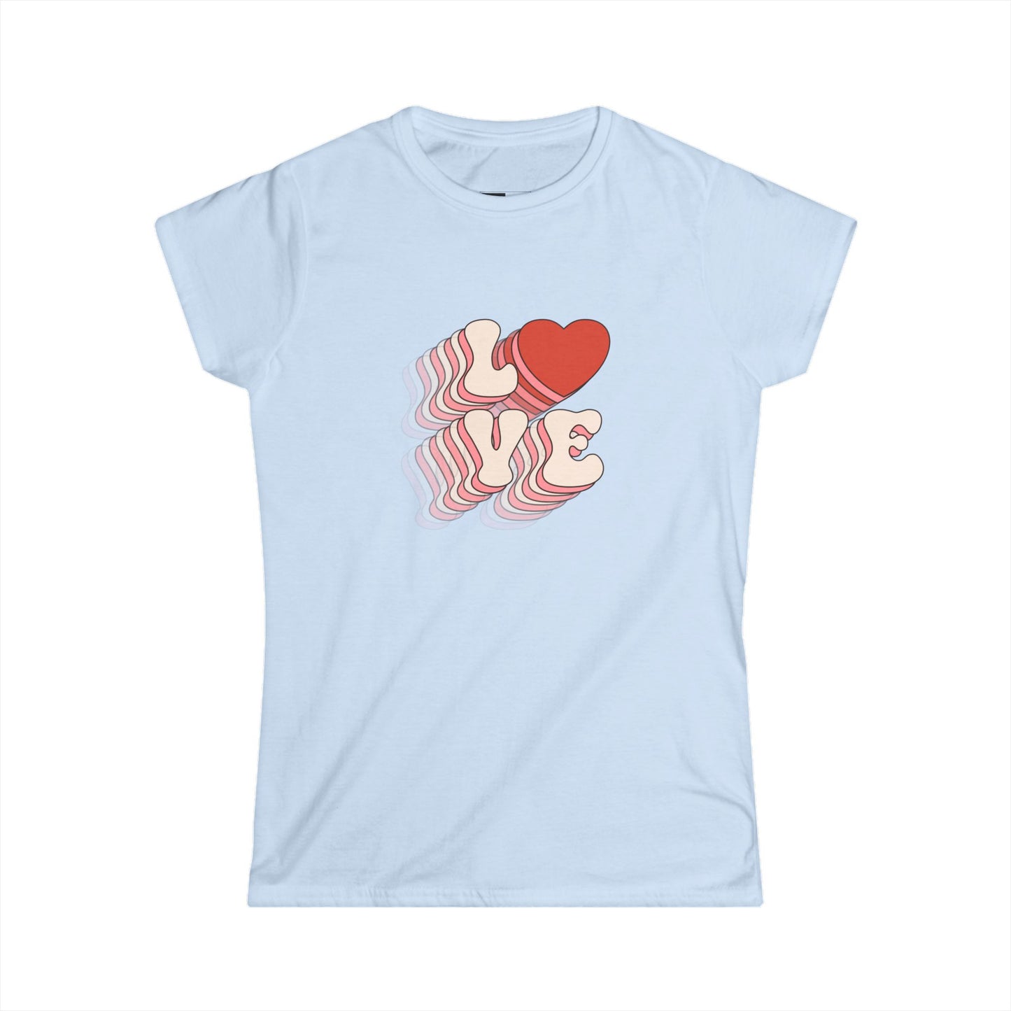 T-Shirt, Valentines Love Graphic Tee 3D Letters Spelling Love Fading Outwards, Valentine's Day Shirt, Romantic Tee, Women's Love T-Shirt,